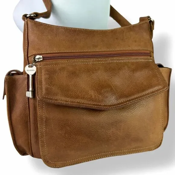 Fossil Brown Leather Utility Crossbody Shoulder Bag Multi-Pocket Style 75082 - Picture 3 of 12